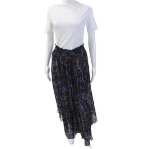 Berenice Womens Smocked Waistband Abstract Midi A Line Skirt Blue Size EU 38